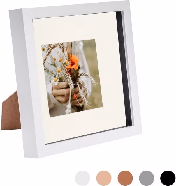 Nicola Spring Single Square 3D Box Photo Frame in White and Yellow, W/D/H: 20.32 x 20.32 x 20.32 cm