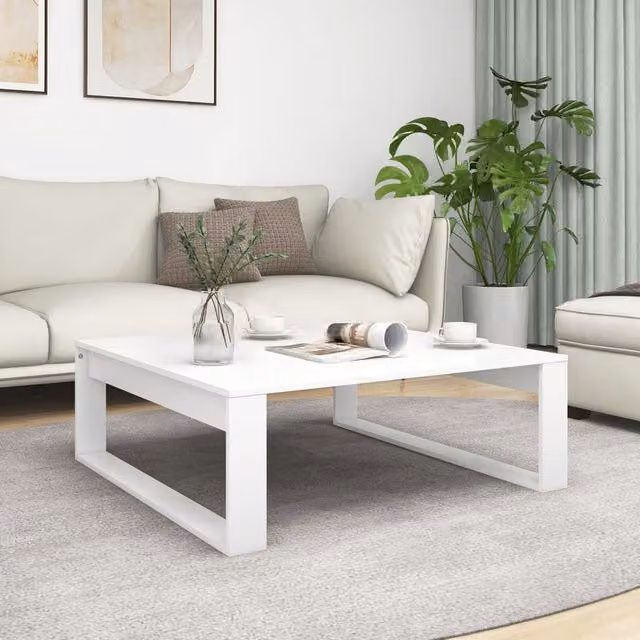 Berkfield Home White Square Coffee Table in Engineered Wood, W/D/H: 100 x 100 x 35 cm