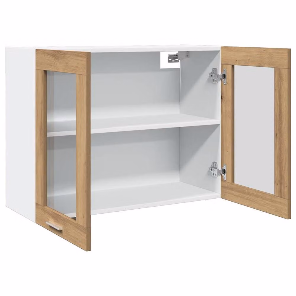 Berkfield Home Lyon Artisan Oak Hanging Glass Cabinet, Brown, W: 80 cm, D: 31 cm, H: 60 cm – 3