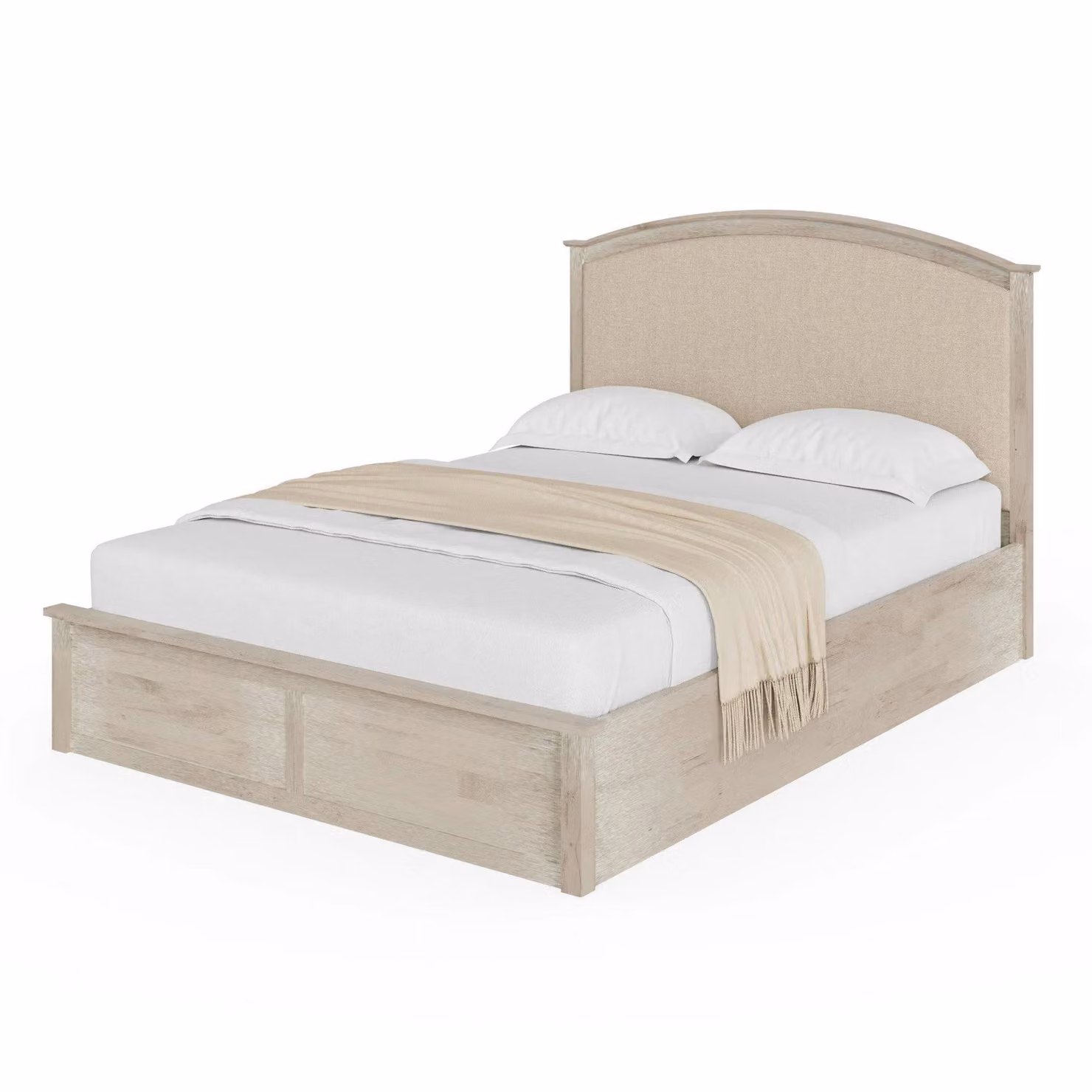 GFW Madrid Solid Wood Ottoman Bed Frame in Oak with Beige Fabric, 140 x 200 cm – 2