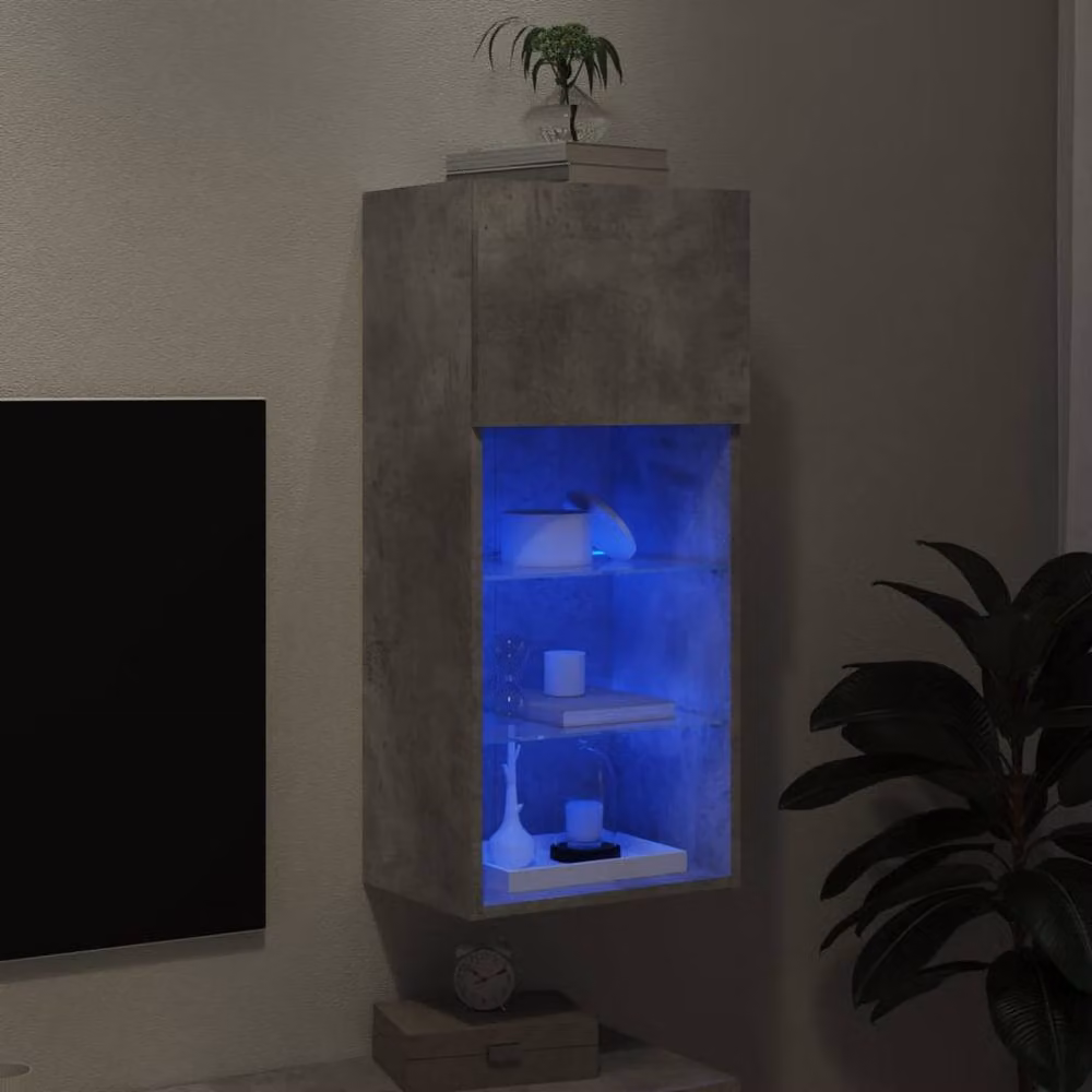 Berkfield Home Modern TV Cabinet with LED Lights in Concrete Grey, W/D/H: 40.5 x 30 x 90 cm – 3
