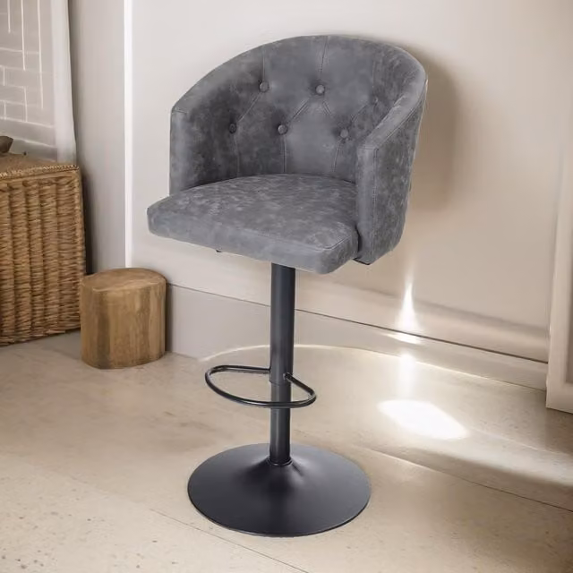 FURNOS Set of 2 Grey Height Adjustable 360 Swivel Barstools with Backrest and Armrests