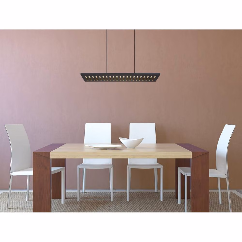 Netlighting Dolores Modern Rectangular LED Pendant Light in Black and Wood, W/D/H: 120 x 40 x 20 cm – 8