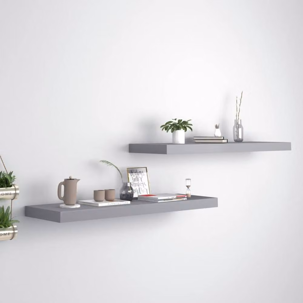 Berkfield Home Durable Floating Wall Shelves, 2 Pack, Grey, W: 80 cm, D: 23.5 cm, H: 3.8 cm – 2