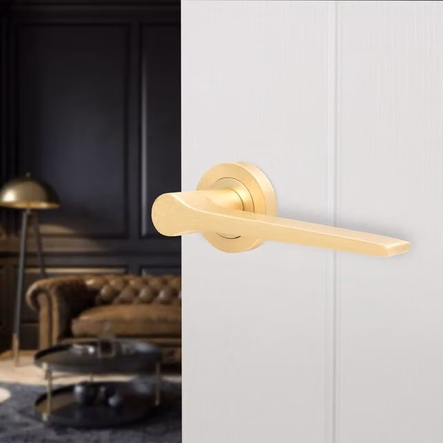 AFIT Satin Brass Internal Lever On Rose Door Handle in Gold