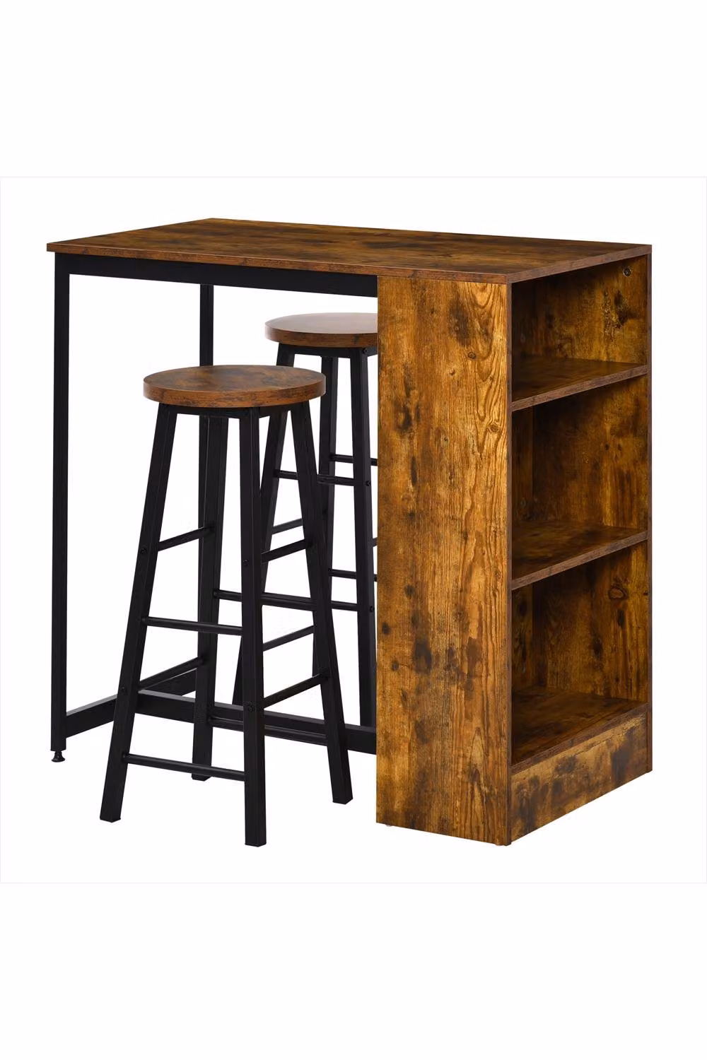 ERGOVEXA Industrial Bar Table and Chairs Set in Rustic Brown and Black – 4