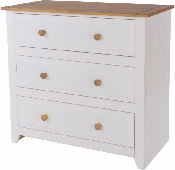 Core Capri White 3 Drawer Chest of Drawers in Rustic Waxed Pine
