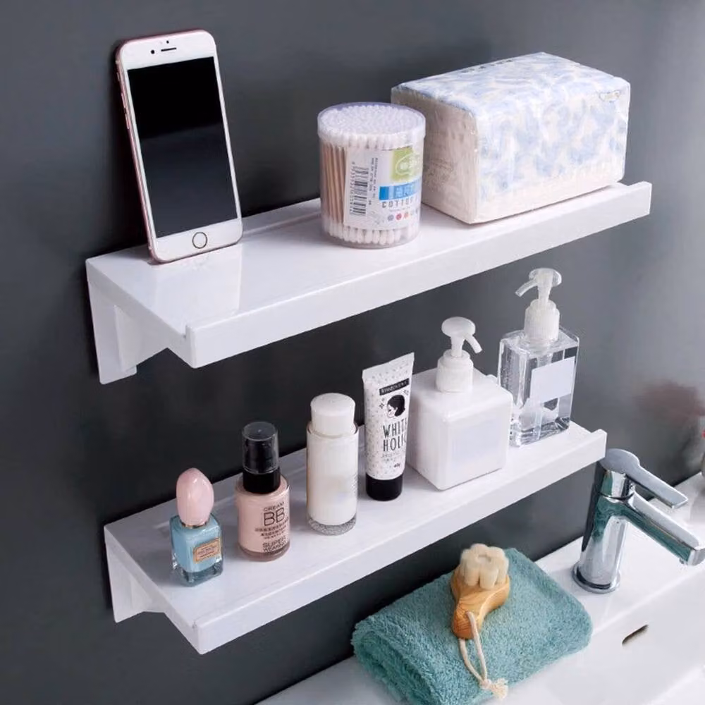FORGEVIO White Floating Self Adhesive Wall Mounted Storage Display Shelf with Back Panel – 2