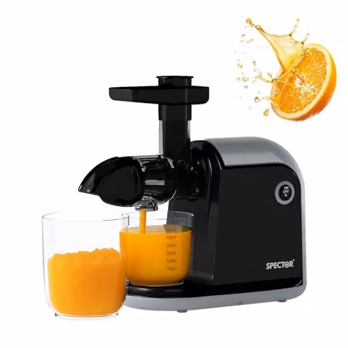 Spector 150W Slow Juicer, Black Plastic and Stainless Steel Cold Press Fruit and Vegetable Extractor – 6