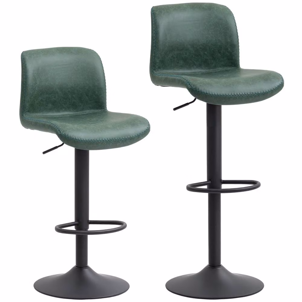 Wyld Haus Set of 2 Green Faux Leather Swivel Bar Stools with Metal Footrest – 2