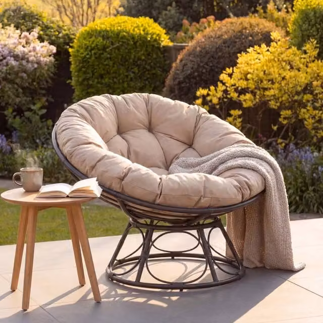 Artemis Home Amara Swivel Papasan Chair in Beige Rattan for Indoor or Outdoor Use – 1