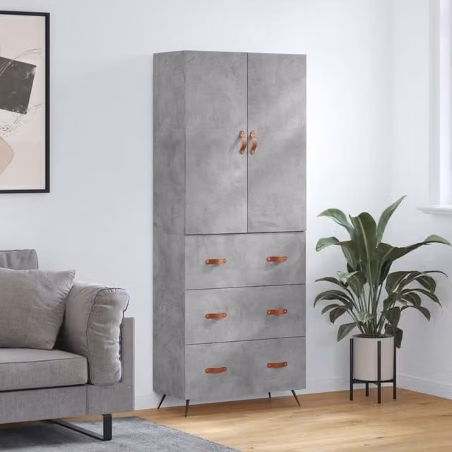 Berkfield Home Concrete Grey Wall Mounted Highboard, W/D/H: 69.5 x 34 x 180 cm – 1