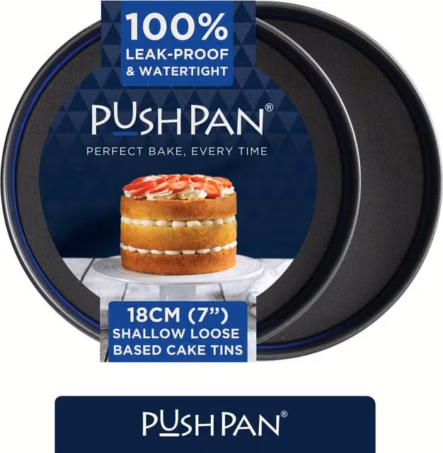 PushPan Set of 2 Non-Stick Round Carbon Steel Cake Tins in Grey or Blue, Diameter: 18 cm – 6