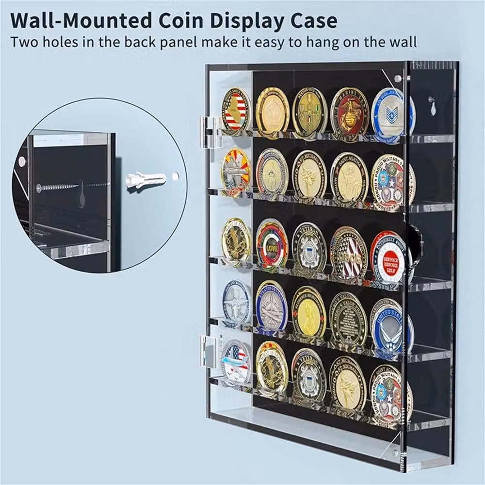 Kelvenix Medals Challenge Coin Display Case Shadow Box in Black, Width: 50 cm – 3