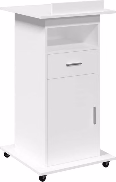 Berkfield Home Lectern with Wheels and Drawer in White, W/D/H: 55 x 55 x 107 cm