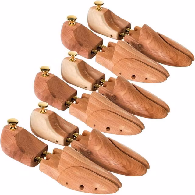 tectake Wooden Shoe Stretcher for 3 Pairs, Size 44-45, Brown