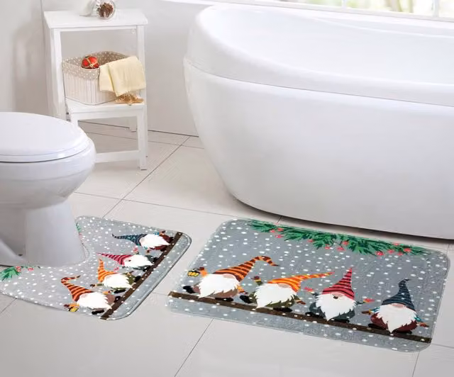 Velosso Christmas Memory Foam Bath and Pedestal Mat Set, Multicolour, 2 Piece – 1