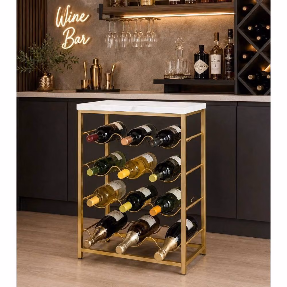 FORGEVIO Gold Metal Freestanding 12 Bottle Wine Rack – 5
