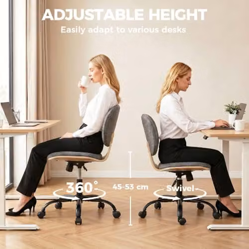 HOMCOM Grey Fabric Home Office Task Chair with 360 Degree Swivel and Castors, W/D/H: 51 x 45 x 83 cm – 5