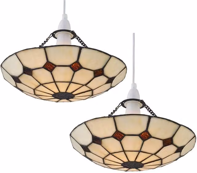 First Choice Lighting Set of 2 Torbay Tiffany Cream and Beige Glass Easy Fit Pendant Shades