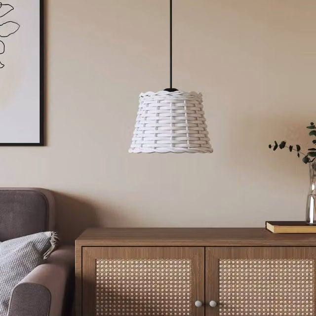 Berkfield Home White Wicker Cone Ceiling Lamp Shade, W/D/H: 20 x 20 x 15 cm – 1