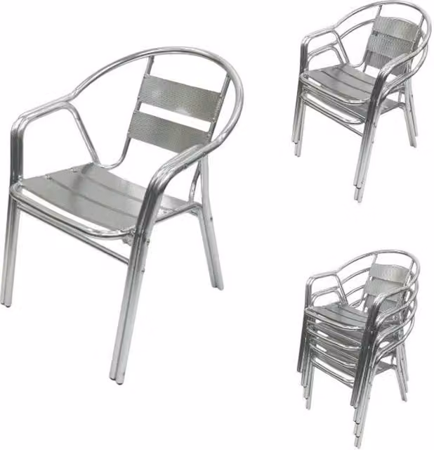 NESTLUNE 2-Piece Deluxe Silver Powder Coated Aluminium Garden Chair Set with Armrests – 1