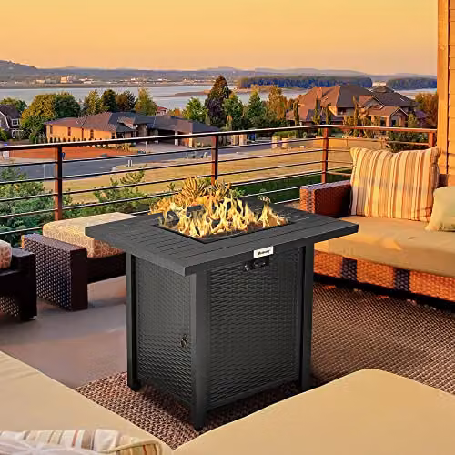 Outsunny Rattan-style Propane Gas Fire Pit Table in Black, W/D/H: 71 x 71 x 63 cm – 2