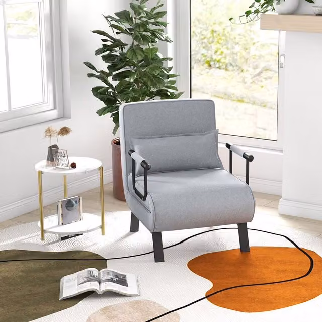 Costway 4-in-1 Convertible Single Sofa Bed in Grey Fabric with Foam Upholstery
