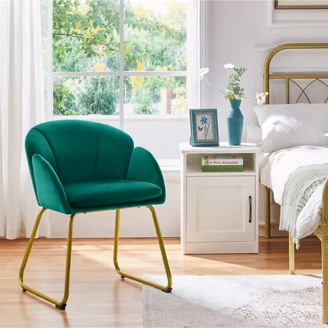 Yaheetech Green Velvet Flower Shape Accent Chair with Gold Metal Legs
