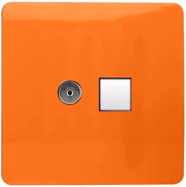 Trendi Switch 2 Gang TV Co-Axial and RJ45 Cat 6 Ethernet Combination Flush Sockets in Sunset Orange