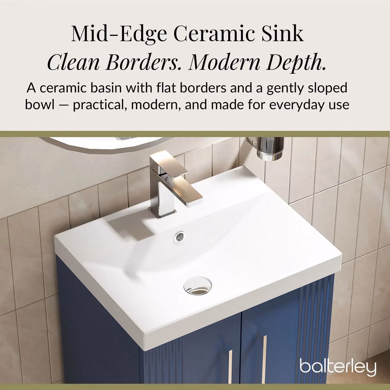 Balterley Floor Standing 2 Door Vanity Unit with Thin-Edge Basin, Satin Blue – 3