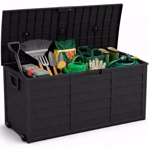 Pelle & Sol 290L Plastic Outdoor Storage Box with Castors for Garden, Balcony and Terrace in Grey or Black