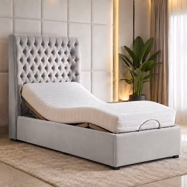 Whitby Electric Adjustable Bed with Mattress in Silver/Grey, W/D/H: 90 x 190 cm