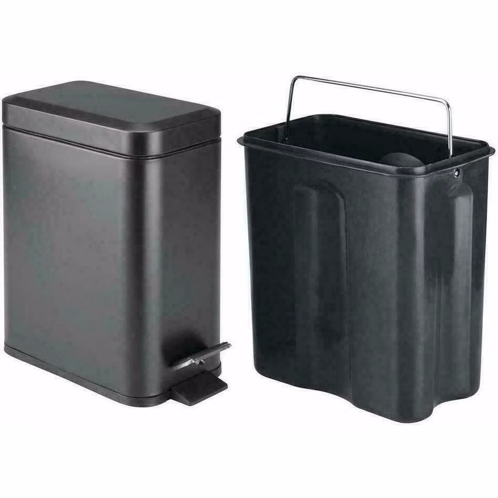 NESTLUNE Black Rectangular Stainless Steel 5L Slim Pedal Bin, H: 100 cm, W: 15 cm, D: 15 cm – 3