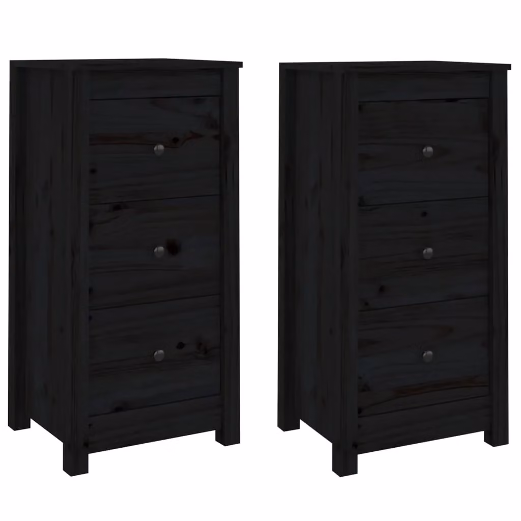 Berkfield Home Set of 2 Rustic Black Solid Pine Wood Sideboards, W/D/H: 40 x 35 x 80 cm – 2
