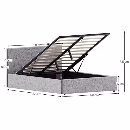Vida Designs Veronica Double Ottoman Bed Frame in Silver Velvet, H 82 x W 144 x D 200 cm – 2