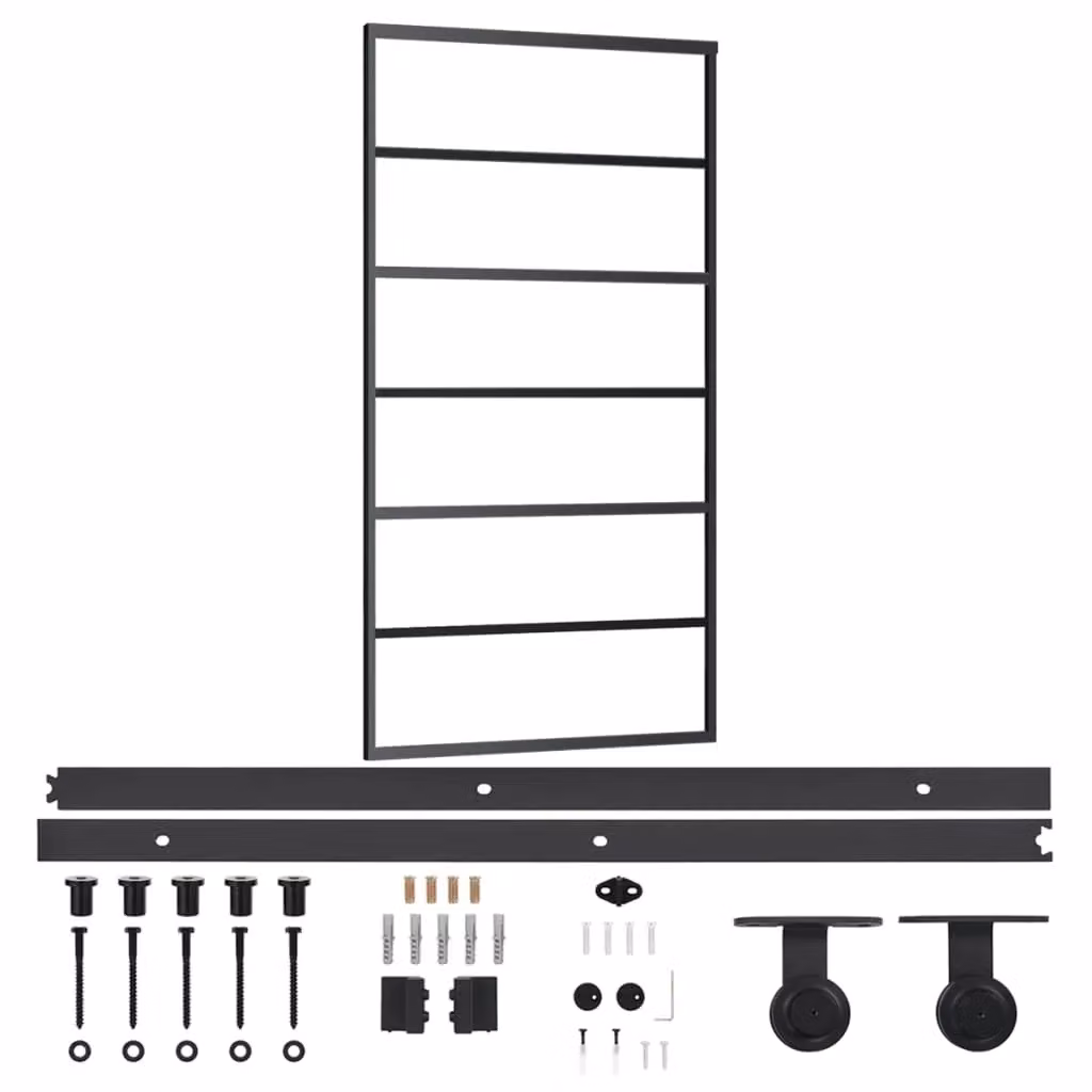 Berkfield Home Sliding Door with Hardware Set, Black ESG Glass and Aluminium, W: 102 cm, H: 205 cm – 2