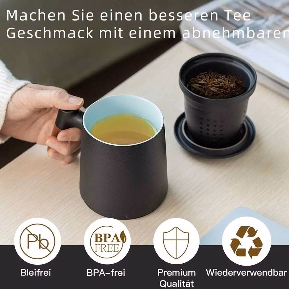 Kelvenix Black Ceramic Tea Infuser Mug with Porcelain and Stainless Steel Details – 4