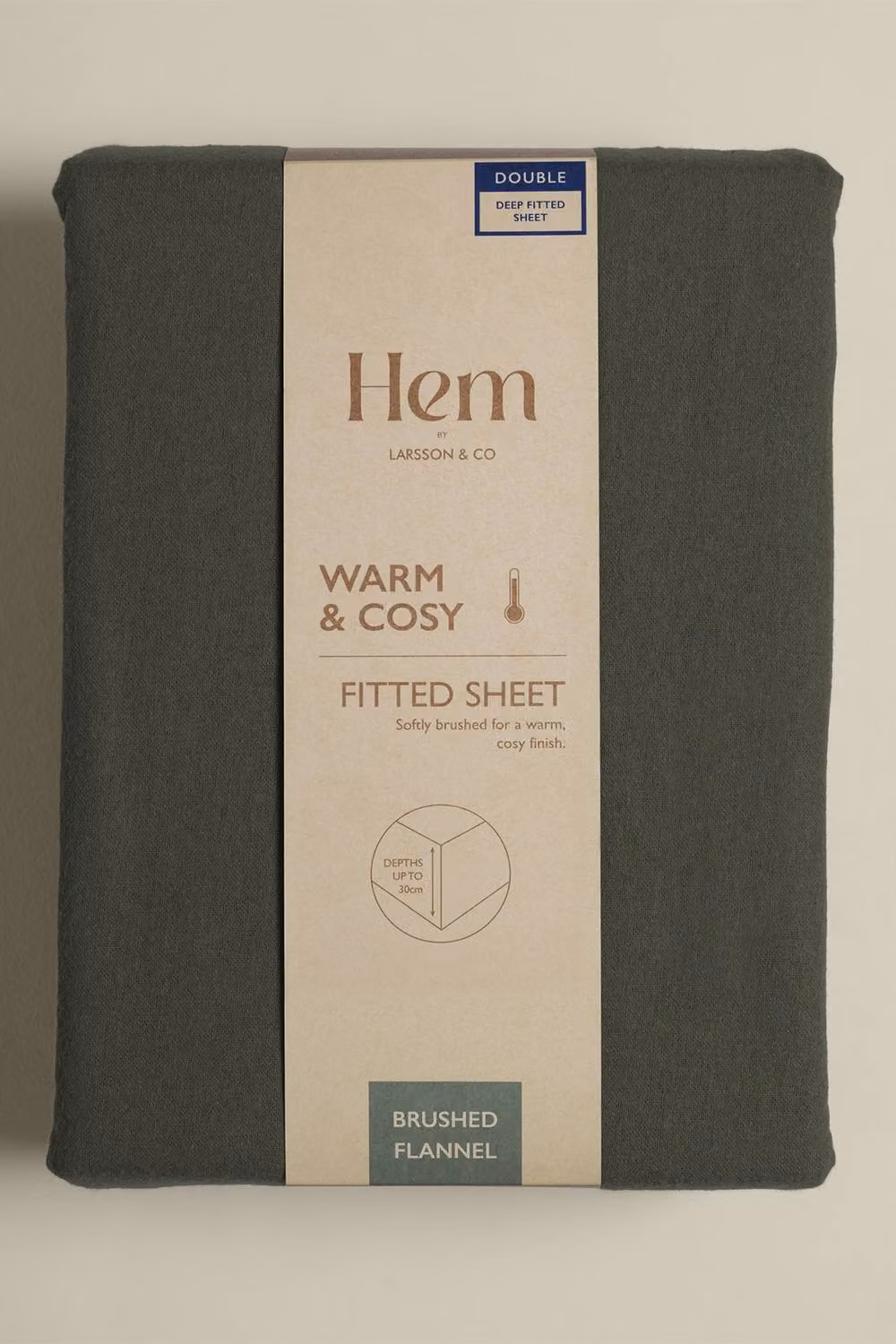Larsson & Co Rönn Brushed Flannel Cotton Fitted Bedsheet in Dark Green, W/D/H: 180 x 200 cm – 3