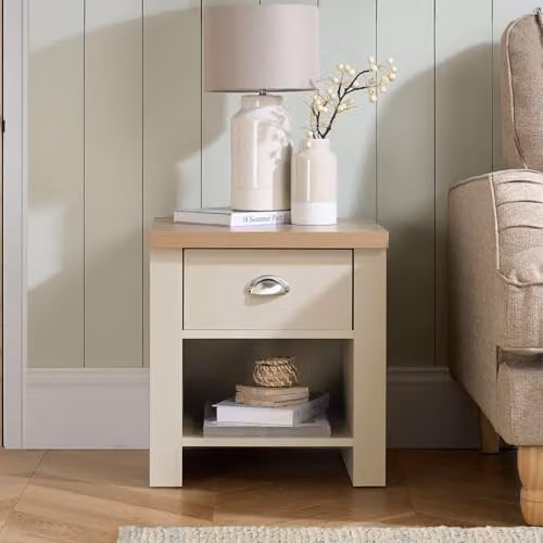 Birlea Highgate 1 Drawer Lamp Table in Cream and Beige – 2