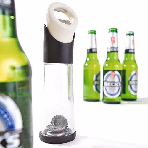 mysmartbuy Bottle Opener with Built-in Cap Collector in Transparent Acrylic and Stainless Steel, H20 x W5.5 cm – 2