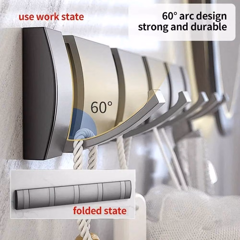 FLAVORA Foldable 5 Hook Wall Mounted Aluminium Drying Rack in Silver, Width: 50 cm – 4