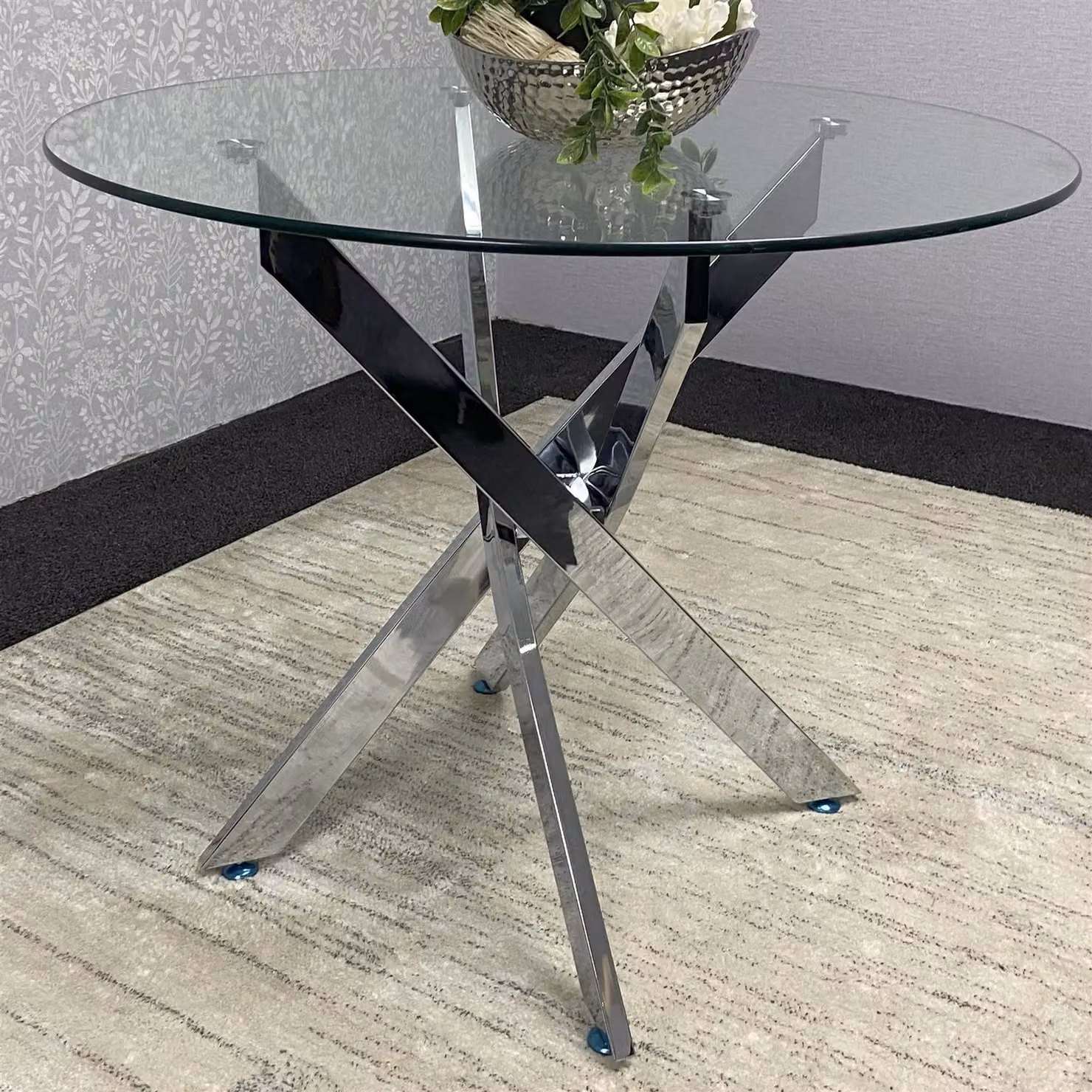 KOSY KOALA Round Glass Dining Table and 4 Black Velvet Chairs Set in Brown – 6