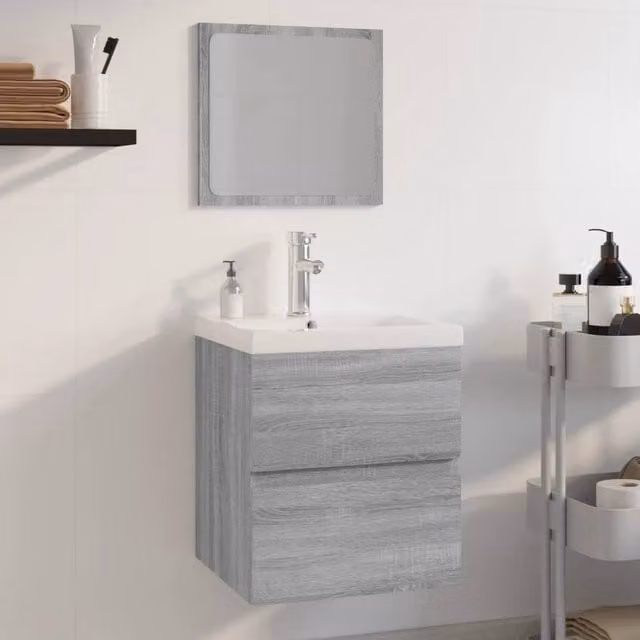 Berkfield Home Modern Grey Bathroom Furniture Set with Vanity Unit and Mirror Cabinet – 1
