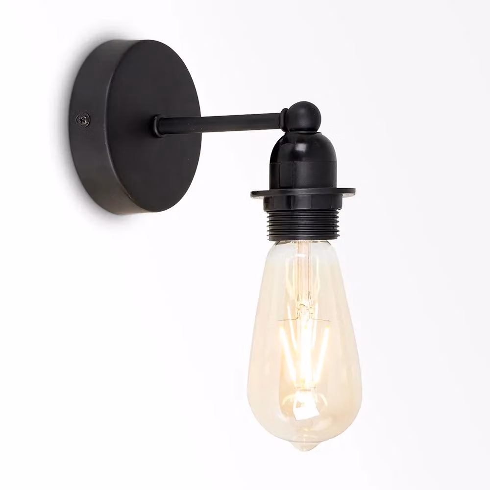 ValueLights Pair of Industrial Steampunk Style Satin Black Metal Pipework Single Wall Lights with Transparent Glass Shades – 3