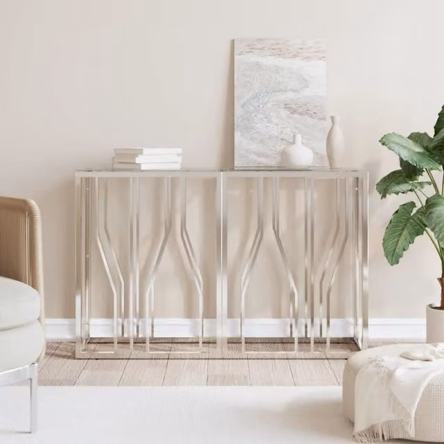 Berkfield Home Silver Stainless Steel and Glass Console Table W/D/H: 110 x 30 x 70 cm