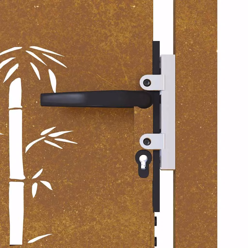 Berkfield Home Garden Gate in Brown Corten Steel with Bamboo Design, W: 105 cm, H: 155 cm – 3