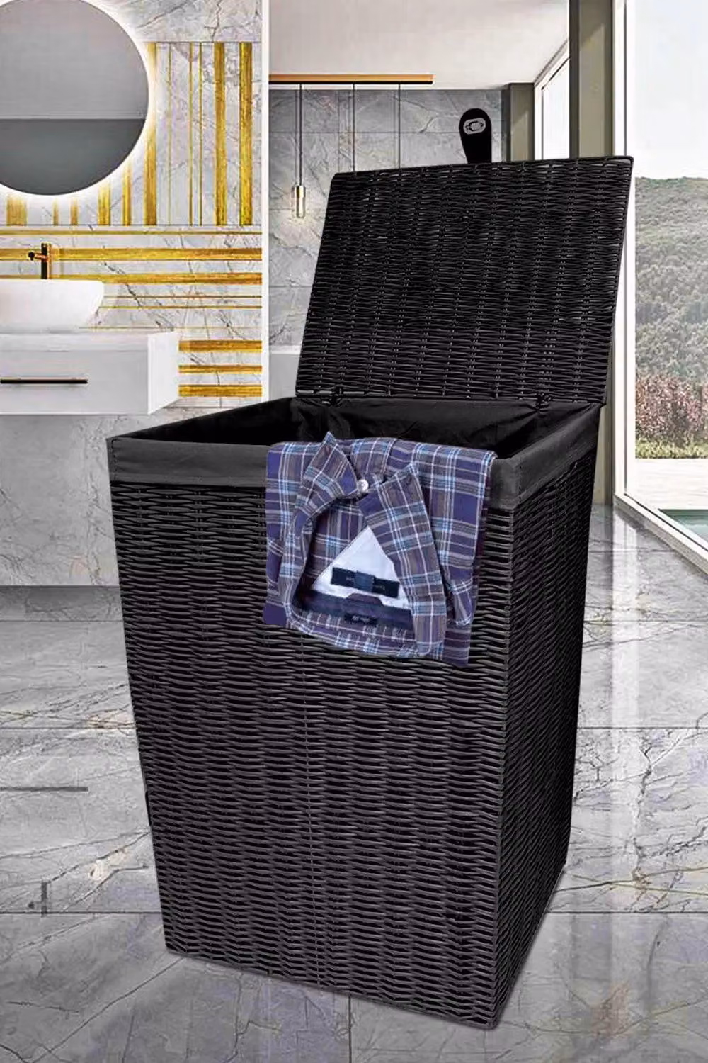 Arpan Black Laundry Basket with Resin Lid and Handles, W/D/H: 45 x 32 x 58 cm – 3
