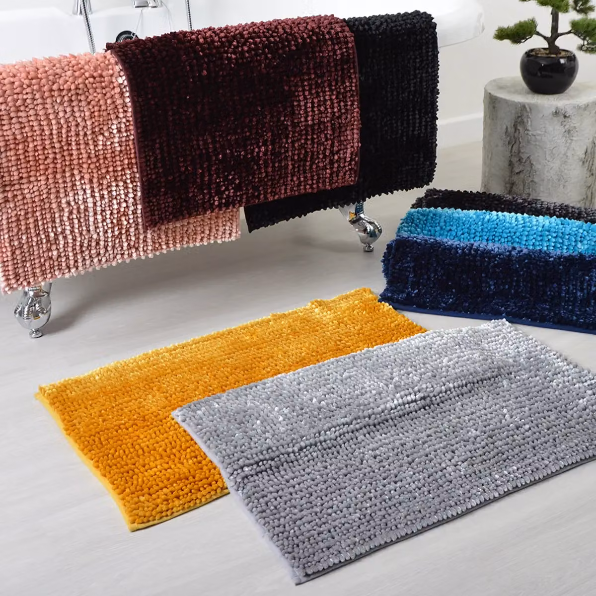 Allure Bath Fashions Velvet Chenille Bobble Non-Slip Quick Drying Bath Mat in Charcoal Grey, W: 80 cm, D: 50 cm – 1