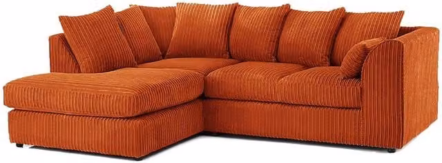 Bliss Furniture Left Hand L Shape Scatter Back Corner Sofa in Orange Jumbo Cord Fabric